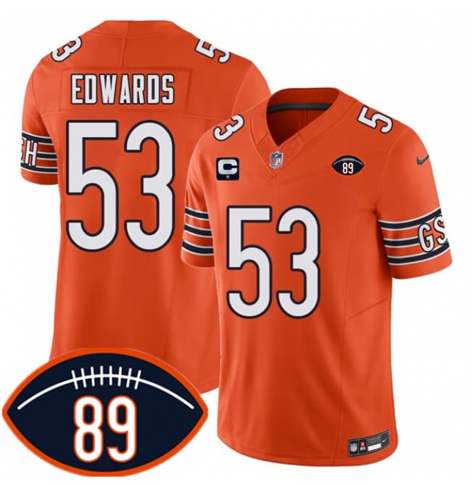 Men's Chicago Bears #53 T.J. Edwards Orange 2026 With Mike Ditka 89 F.U.S.E. 2-Star C Vapor Untouchable Limited Football Stitched Jersey