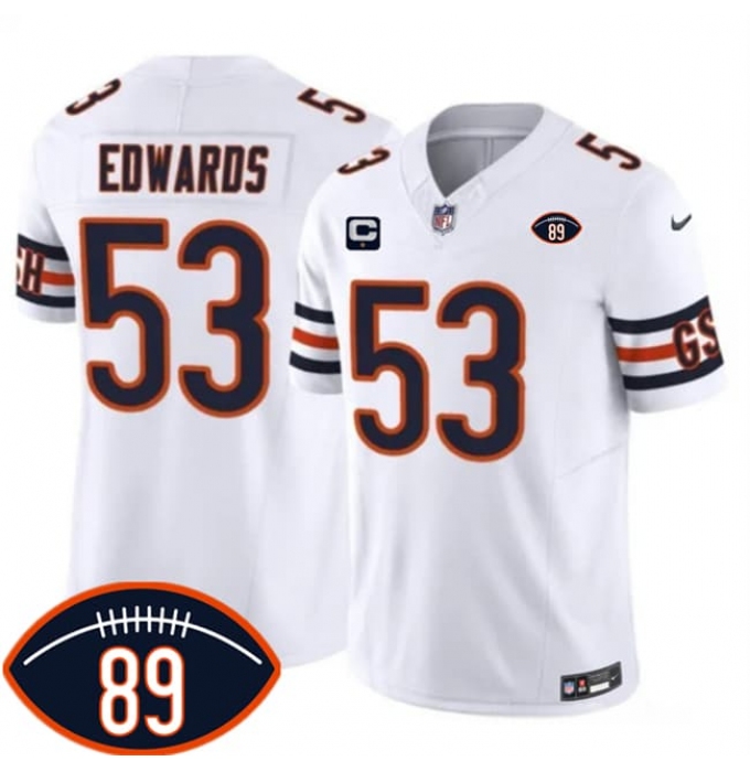Men's Chicago Bears #53 T.J. Edwards White 2026 With Mike Ditka 89 And 1-Star C Vapor Untouchable Limited Football Stitched Jersey