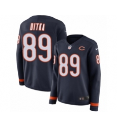Women's Nike Chicago Bears #89 Mike Ditka Limited Navy Blue Therma Long Sleeve NFL Jersey