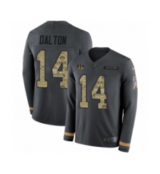 Youth Nike Cincinnati Bengals #14 Andy Dalton Limited Black Salute to Service Therma Long Sleeve NFL Jersey