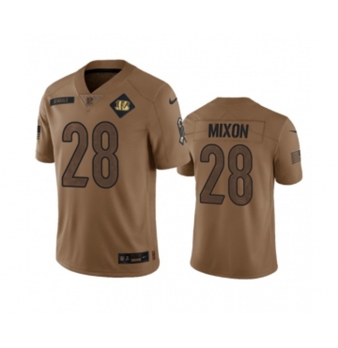 Men's Nike Cincinnati Bengals #28 Joe Mixon 2023 Brown Salute To Service Limited Football Stitched Jersey