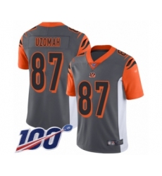 Men's Cincinnati Bengals #87 C.J. Uzomah Limited Silver Inverted Legend 100th Season Football Jersey