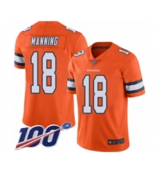 Men's Denver Broncos #18 Peyton Manning Limited Orange Rush Vapor Untouchable 100th Season Football Jersey