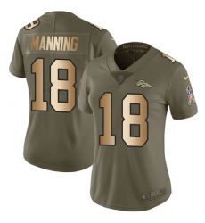 Women's Nike Denver Broncos #18 Peyton Manning Limited Olive/Gold 2017 Salute to Service NFL Jersey