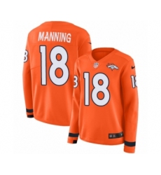 Women's Nike Denver Broncos #18 Peyton Manning Limited Orange Therma Long Sleeve NFL Jersey