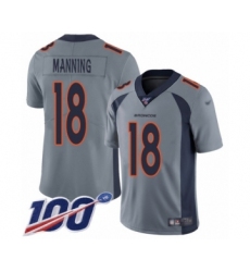 Youth Denver Broncos #18 Peyton Manning Limited Silver Inverted Legend 100th Season Football Jersey