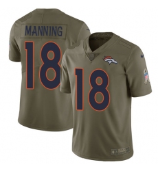 Youth Nike Denver Broncos #18 Peyton Manning Limited Olive 2017 Salute to Service NFL Jersey