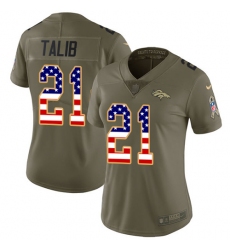 Women's Nike Denver Broncos #21 Aqib Talib Limited Olive/USA Flag 2017 Salute to Service NFL Jersey