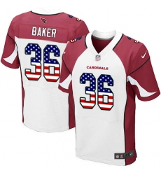 Men's Nike Arizona Cardinals #36 Budda Baker Elite White Road USA Flag Fashion NFL Jersey
