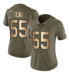 Women's Nike Los Angeles Chargers #55 Junior Seau Limited Olive/Gold 2017 Salute to Service NFL Jersey