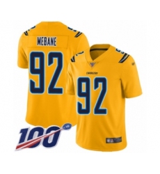 Youth Los Angeles Chargers #92 Brandon Mebane Limited Gold Inverted Legend 100th Season Football Jersey