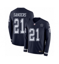 Men's Nike Dallas Cowboys #21 Deion Sanders Limited Navy Blue Therma Long Sleeve NFL Jersey