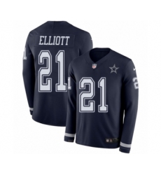 Men's Nike Dallas Cowboys #21 Ezekiel Elliott Limited Navy Blue Therma Long Sleeve NFL Jersey