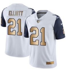 Men's Nike Dallas Cowboys #21 Ezekiel Elliott Limited White/Gold Rush NFL Jersey