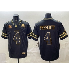 Men's Dallas Cowboys #4 Dak Prescott Black Gold 2025 F.U.S.E. With 5x Super Bowl Champions & Established In 1960 Vapor Limited Stitched Football Jersey