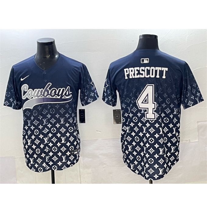 Men's Dallas Cowboys #4 Dak Prescott Navy Limited Stitched Baseball Jersey