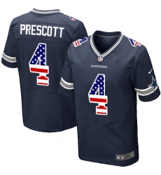 Men's Nike Dallas Cowboys #4 Dak Prescott Elite Navy Blue Home USA Flag Fashion NFL Jersey