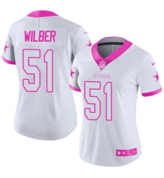 Women's Nike Dallas Cowboys #51 Kyle Wilber Limited White/Pink Rush Fashion NFL Jersey