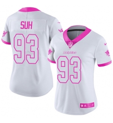 Women's Nike Miami Dolphins #93 Ndamukong Suh Limited White/Pink Rush Fashion NFL Jersey