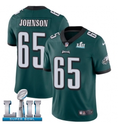 Men's Nike Philadelphia Eagles #65 Lane Johnson Midnight Green Team Color Vapor Untouchable Limited Player Super Bowl LII NFL Jersey