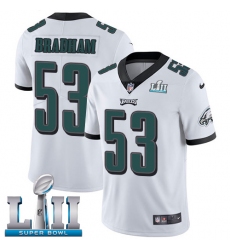 Men's Nike Philadelphia Eagles #53 Nigel Bradham White Vapor Untouchable Limited Player Super Bowl LII NFL Jersey