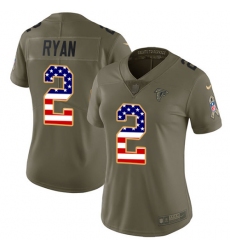Women's Nike Atlanta Falcons #2 Matt Ryan Limited Olive/USA Flag 2017 Salute to Service NFL Jersey