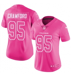 Women's Nike Atlanta Falcons #95 Jack Crawford Limited Pink Rush Fashion NFL Jersey