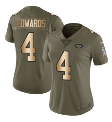 Women's Nike New York Jets #4 Lac Edwards Limited Olive/Gold 2017 Salute to Service NFL Jersey