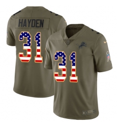 Men's Nike Detroit Lions #31 D.J. Hayden Limited Olive/USA Flag Salute to Service NFL Jersey