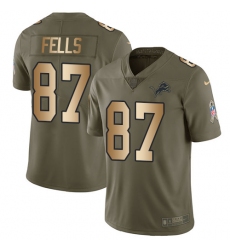 Men's Nike Detroit Lions #87 Darren Fells Limited Olive/Gold Salute to Service NFL Jersey