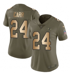 Women's Nike Baltimore Ravens #24 Brandon Carr Limited Olive/Gold Salute to Service NFL Jersey