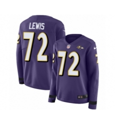 Women's Nike Baltimore Ravens #72 Alex Lewis Limited Purple Therma Long Sleeve NFL Jersey