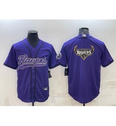 Men's Baltimore Ravens Purple Team Big Logo With Patch Cool Base Stitched Baseball Jersey