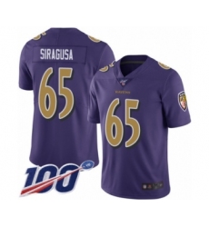 Men's Baltimore Ravens #65 Nico Siragusa Limited Purple Rush Vapor Untouchable 100th Season Football Jersey