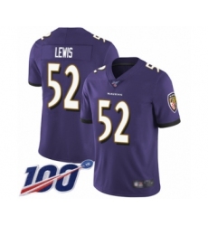 Men's Baltimore Ravens #52 Ray Lewis Purple Team Color Vapor Untouchable Limited Player 100th Season Football Jersey