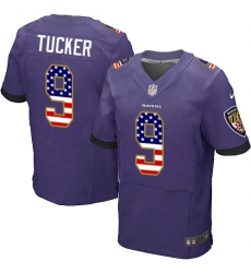 Men's Nike Baltimore Ravens #9 Justin Tucker Elite Purple Home USA Flag Fashion NFL Jersey
