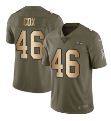 Youth Nike Baltimore Ravens #46 Morgan Cox Limited Olive/Gold Salute to Service NFL Jersey