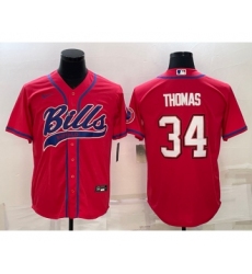 Men's Buffalo Bills #34 Thurman Thomas Red With Patch Cool Base Stitched Baseball Jersey