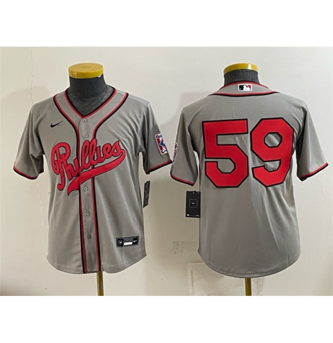Youth Philadelphia Phillies #59 Jhoan Duran Gray 2026 Field of Dreams Stadium Stitched Baseball Jersey