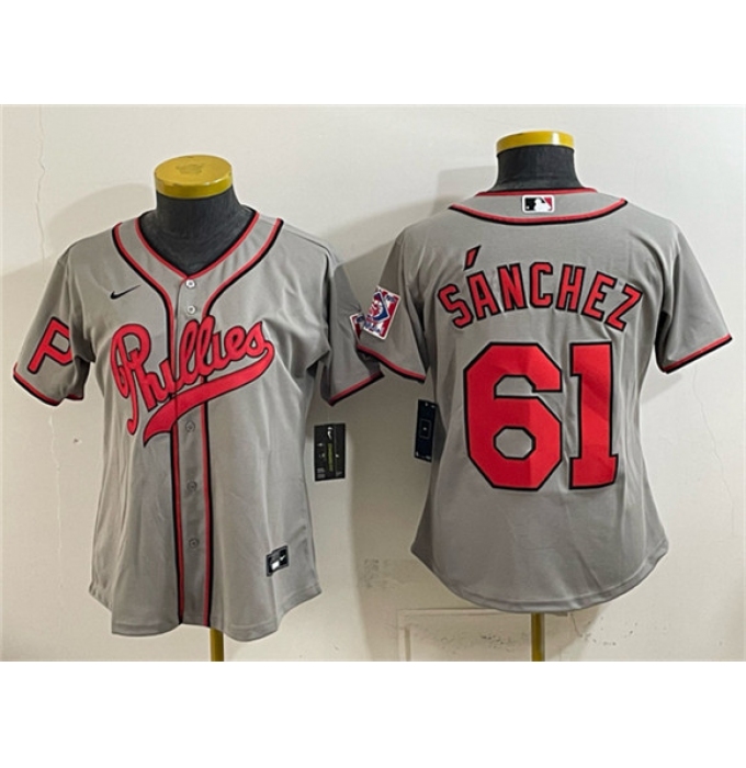 Youth Philadelphia Phillies #61 Cristopher Sánchez Gray 2026 Field of Dreams Stadium Stitched Jersey