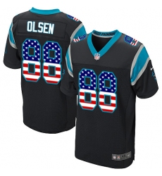 Men's Nike Carolina Panthers #88 Greg Olsen Elite Black Home USA Flag Fashion NFL Jersey