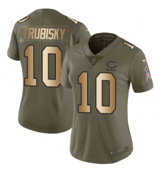 Women's Nike Chicago Bears #10 Mitchell Trubisky Limited Olive/Gold Salute to Service NFL Jersey