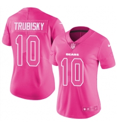 Women's Nike Chicago Bears #10 Mitchell Trubisky Limited Pink Rush Fashion NFL Jersey