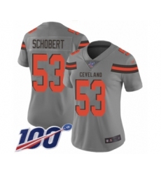 Women's Cleveland Browns #53 Joe Schobert Limited Gray Inverted Legend 100th Season Football Jersey