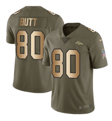 Men's Nike Denver Broncos #80 Jake Butt Limited Olive/Gold 2017 Salute to Service NFL Jersey