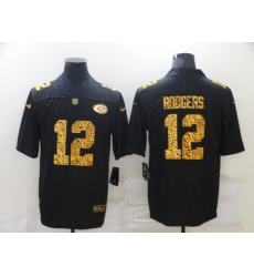 Men's Green Bay Packers #12 Aaron Rodgers Black Nike Leopard Print Limited Jersey