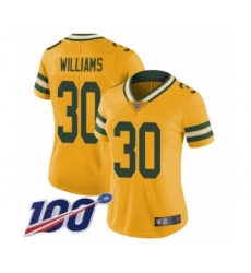 Women's Green Bay Packers #30 Jamaal Williams Limited Gold Rush Vapor Untouchable 100th Season Football Jersey