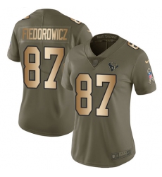 Women's Nike Houston Texans #87 C.J. Fiedorowicz Limited Olive/Gold 2017 Salute to Service NFL Jersey