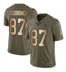 Youth Nike Houston Texans #87 C.J. Fiedorowicz Limited Olive/Gold 2017 Salute to Service NFL Jersey