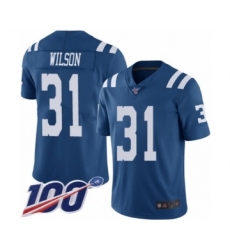 Men's Indianapolis Colts #31 Quincy Wilson Limited Royal Blue Rush Vapor Untouchable 100th Season Football Jersey